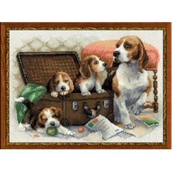 Borduurpakket Canine Family (honden) om te borduren riolis met telpatroon