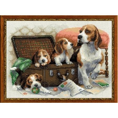 Borduurpakket Canine Family (honden) om te borduren riolis met telpatroon