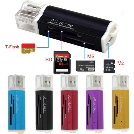 USB Multi Geheugenkaartlezer MS/TF/M2/SD card Reader - PC & Mac