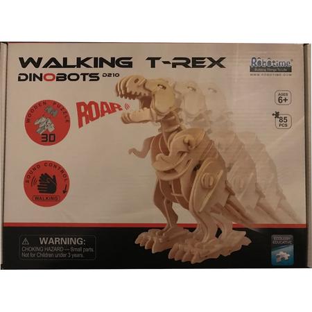 Lopende 3D Dino T-Rex Houten Puzzel met sound control