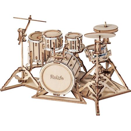Robotime 3D Houtenpuzzel Muziekinstrument Drumstel, TG409, 19x13,5x11cm