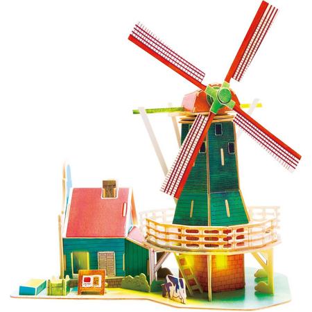 Robotime Nederlandse Windmolen SJ305 - Houten modelbouw - Miniatuur Huis met LED licht - DIY