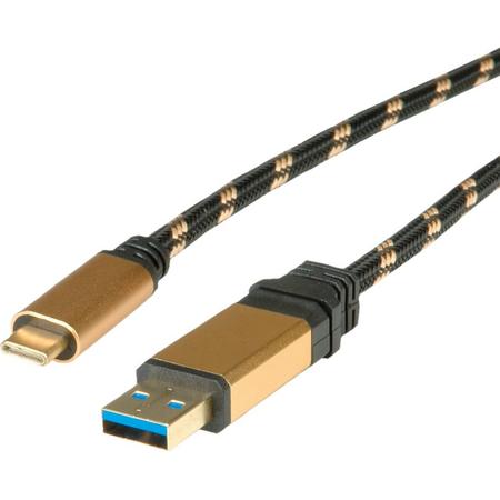 ROLINE 11.88.9013 1m USB A USB C Mannelijk Mannelijk Zwart, Goud USB-kabel