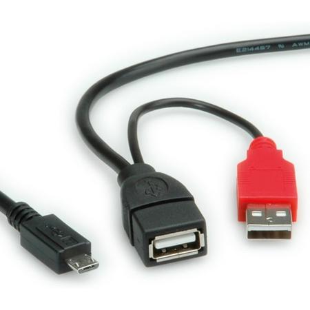 ROLINE 2x Type A - 1 x MicroB M 1m Micro-USB B 2 x USB Zwart USB-kabel