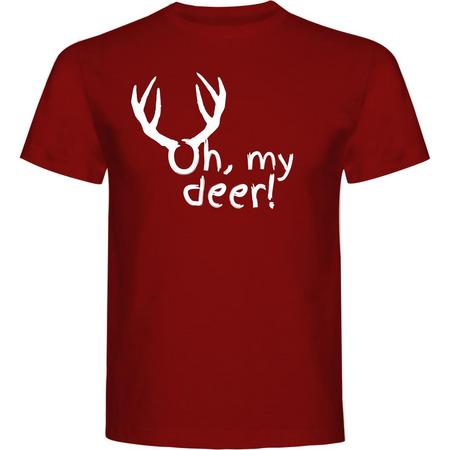 T Shirt - Casual T - Shirt - Fun Shirt - Fun Tekst - kleur Burgundy - Oh my deer - Maat L