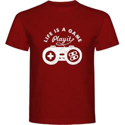 T-Shirt - Casual T-Shirt - Gamer Gear - Gamer Wear - Fun T-Shirt - Fun Tekst - Lifestyle T-Shirt - Gaming - Gamer - Life Is A Game, Play It - Burgundy - M