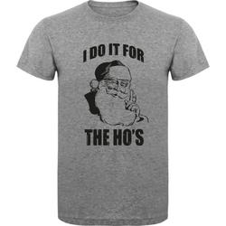T Shirt - Foute Kerst Shirt - Casual T - Shirt - Fun Shirt - Fun Tekst - Kerstballen - Santa - Kerstman - Sports Grey - Sport Grijs - I Do It For The Hos - S