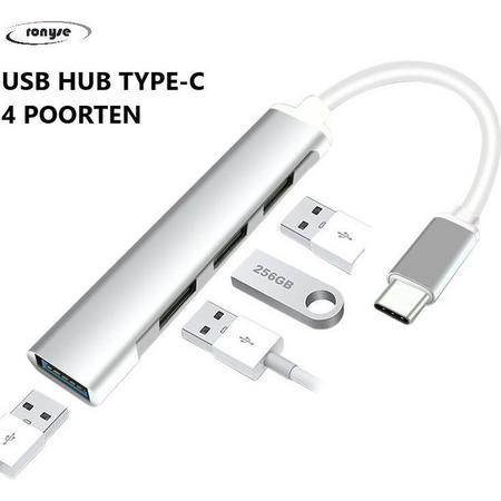 4 in 1 USB C-HUB Multipoort Adapter - 4x USB poorten - USB 3.0 en Type-C opladen - Bruikbaar voor Macbook Pro, iPad Pro