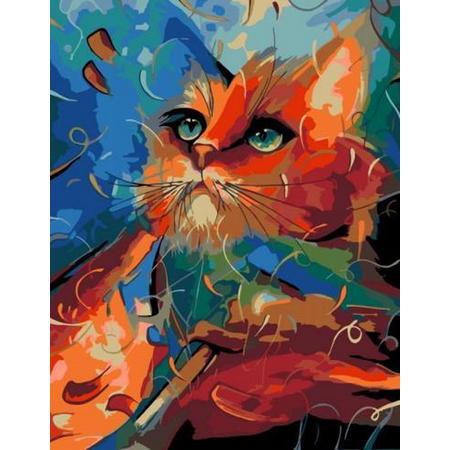 Rosa Schilderen op Nummer Bright Cat 35x45 cm