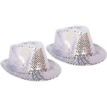 4x stuks zilveren carnaval verkleed hoedje met pailletten - bling bling glitter hoeden