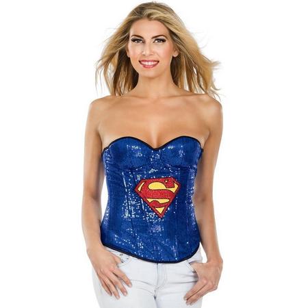 Supergirl Sequin Corset - Kostuum Volwassenen - Maat S - 34/36