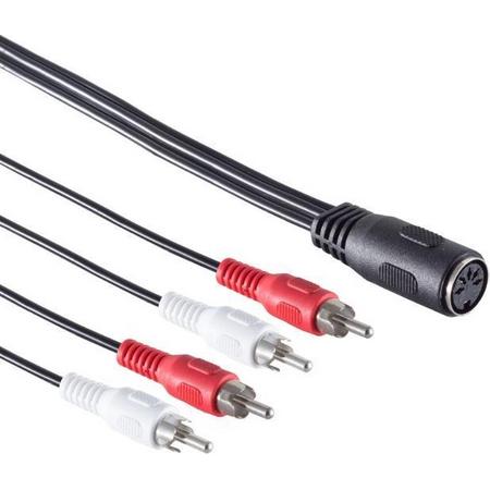 S-Impuls DIN 5-pins (v) - 2x Tulp stereo 2RCA (m) audio adapter (recorder - versterker) / zwart - 0,20 meter