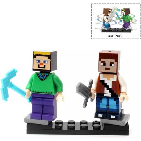 Minecraft figuur bouw setje Battle duo Pixel -lego clone-