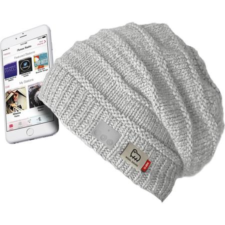 SBS WOOL Beanie wireless 4.1 integrated microphone earphones and controls white color