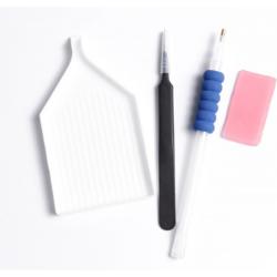 Diamond Painting - Ergonomische Soft Grip Tools Setje - Pincet - Plastic Bakje - Wax - Pen
