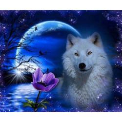 Witte Wolf en de maan - Diamond Painting - FULL - 40x30 - SEOS Shop ®