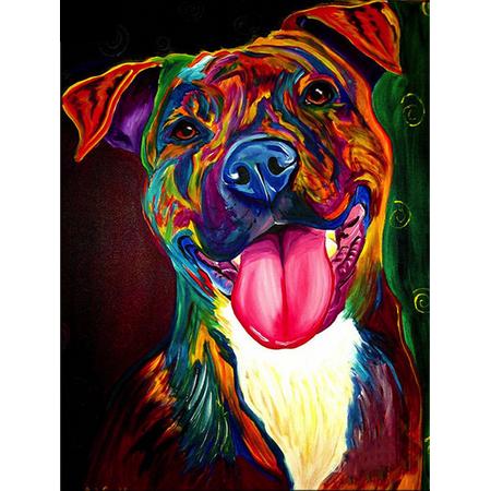 Diamond Painting - FULL - Gekleurde Stafford - Hond - Bulldog - 20x25 cm - Volledig