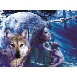 Diamond Painting - Vrouw met Wolf en Uil - Volledig - 25x30 cm