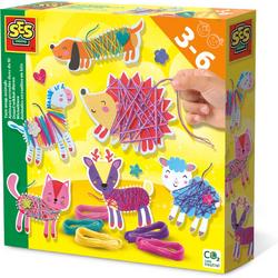 SES - Draad wikkel dieren - met glitter stickers en 5 heldere kleuren draad - 6 wikkel dieren