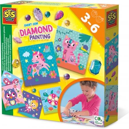 SES - Giga edelstenen diamond painting - extra grote zelfklevende diamanten in verschillende vormen en kleuren - inclusief geïllustreerde kaarten