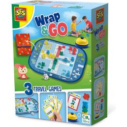   - Wrap&Go reisspellen - Ludo - Kwartet - Speed blocks - 3 in 1 - travel size - speelbord is de bewaartas - houten onderdelen