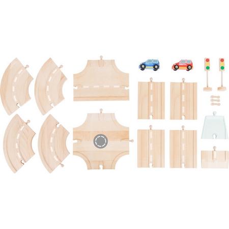 Houten autobaan - set van 17 onderdelen - Universeel - houten speelgoed vanaf 3 jaar
