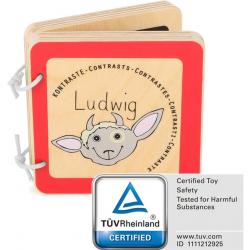 Houten baby boekjes / Plaatjes boek - Ludwig het geitje - Contrast - interactief - FSC® - Baby speelgoed vanaf 1 jaar
