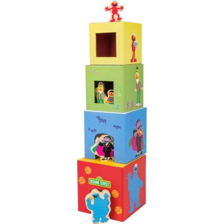 Houten bouwblokken stapelen - Sesamstraat speelgoed - Koekie monster, de graaf, Ernie, Bert en Elmo - FSC® - Houten speelgoed vanaf 1 jaar