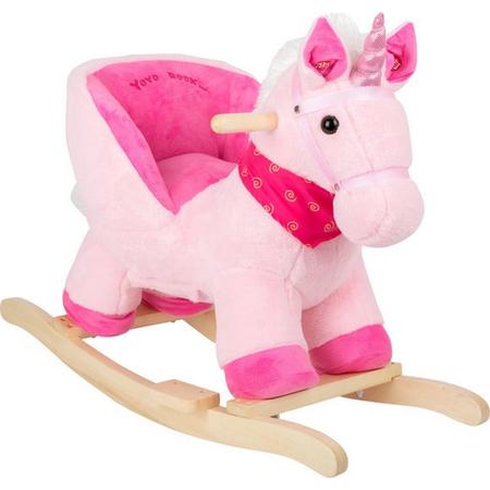 Houten hobbeldier met pluche - eenhoorn met geluid - roze - Speelgoed vanaf 1 jaar