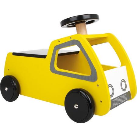 Houten loopfiets - Tom de bus - Geel - houten speelgoed vanaf 2 jaar