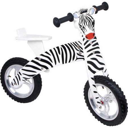 Houten loopfiets - Zebra - zwart/wit - Zithoogte verstelbaar - 35-40cm - houten speelgoed vanaf 3 jaar