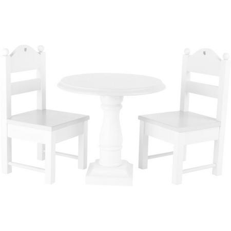Houten poppen meubels - wit - Meubelset met ronde tafel en twee stoelen - Houten speelgoed vanaf 3 jaar