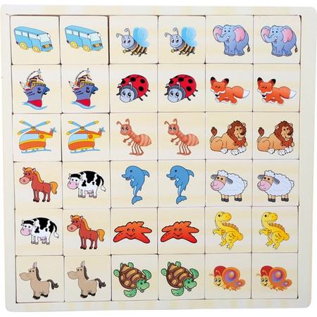 Houten puzzel - Memory - Voertuigen en dieren - Kinderpuzzel 3 jaar