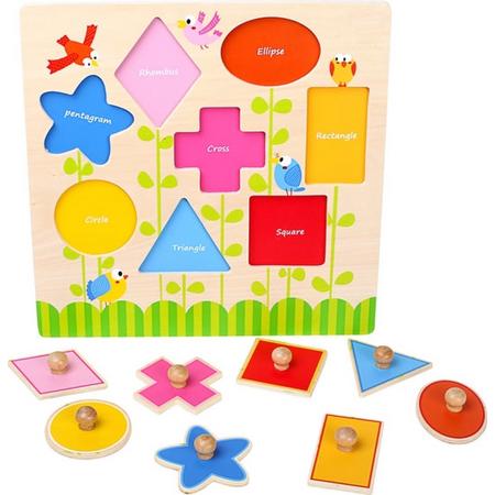 Houten puzzel geometrische vormen (engels) - Kinderpuzzel 1 jaar