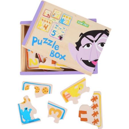 Houten puzzelbox van SESAMSTRAAT - 5 puzzels - Kinderpuzzel vanaf 1 jaar