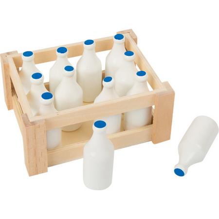 Houten speelgoed eten en drinken - Melkflesjes in een kratje - 12 stuks - Houten speelgoed vanaf 3 jaar