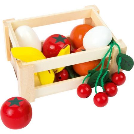 Houten speelgoed eten en drinken - Wekelijkse boodschappen mand - 10 stuks - Houten speelgoed vanaf 3 jaar