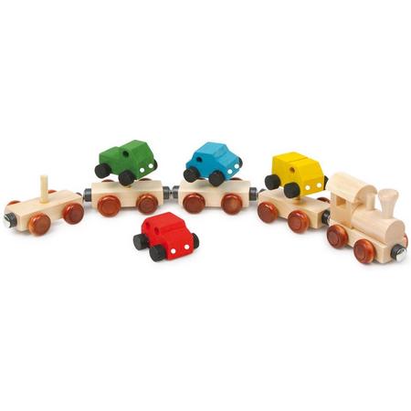 Houten speelgoedtrein - Treinset met stapel autos - trein speelgoed - universeel - houten speelgoed vanaf 3 jaar
