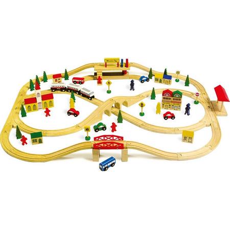 Houten treinbaan - treinset XXL - 101 stuks - spoorwegen - houten speelgoed vanaf 3 jaar