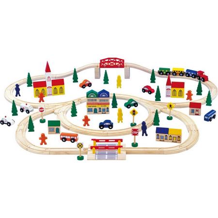 Houten treinbaan set -  XXL - 100 stuks - spoorwegen - houten speelgoed vanaf 3 jaar