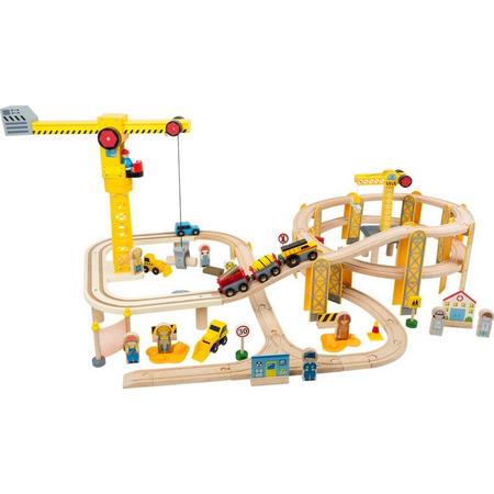 Houten treinbaan set - bouwplaats XL - 87 stuks - spoorwegen - houten speelgoed vanaf 1,5 jaar (18 maanden)
