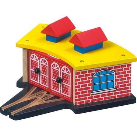 Houten treinbaanonderdelen - Garage voor locomotief - universeel - houten speelgoed vanaf 3 jaar