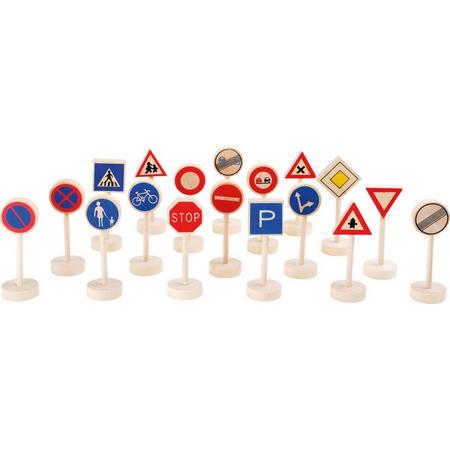 Houten verkeersborden set van 18 stuks - Leuk als decoratie bij de houten treinbaan - Houten speelgoed vanaf 3 jaar