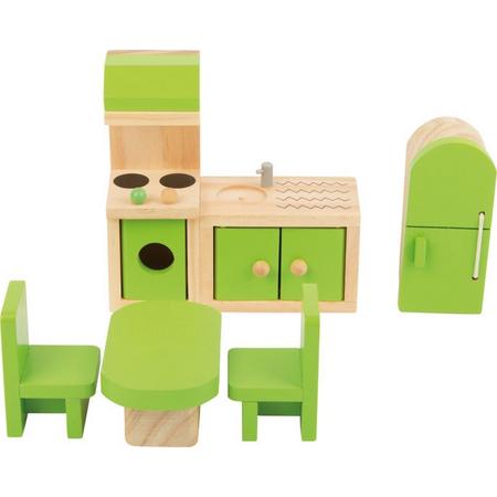 Poppenhuis meubels - Keuken - 5 delig - houten speelgoed vanaf 3 jaar