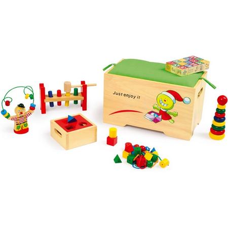 Speelgoed box - 6 houten spellen - Hout speelgoed vanaf 3 jaar