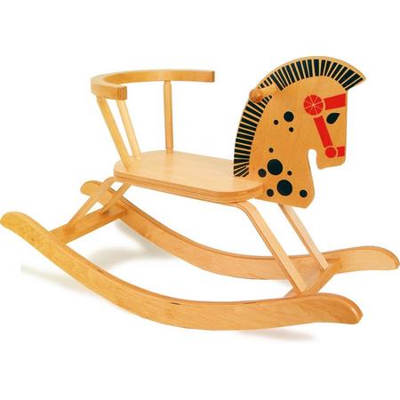 houten hobbelpaard met veilige stoel en rugleuning - 83x28x29cm - houten speelgoed vanaf 2 jaar