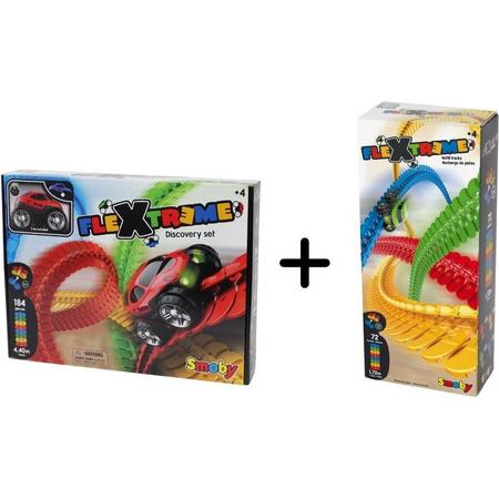 Smoby - FleXtreme Discovery Set & Refill Tracks - Racebaan - Inclusief Raceauto & 3 Batterijen - 256 Onderdelen - Kunststof