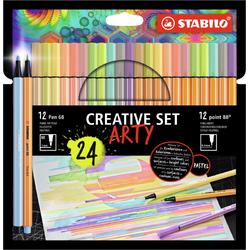 STABILO ARTY Creative Set Pen 68 & Point 88 Pastel Combi Etui 24 Stuks