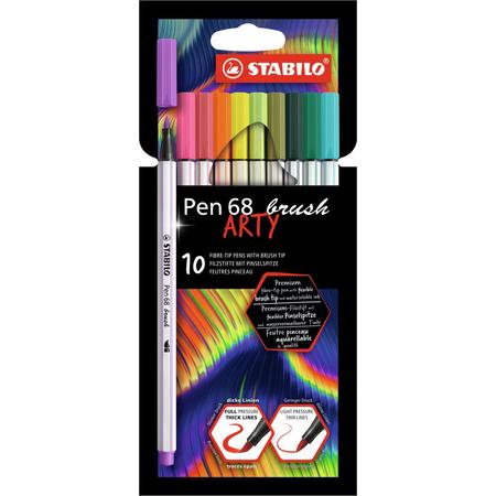 STABILO Pen 68 Brush - Premium Brush Viltstift - Met Flexibele Penseelpunt - ARTY Etui Met 10 Verschillende Kleuren