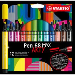 STABILO Pen 68 MAX - ARTY – Premium Viltstift Met Dikke Beitelpunt - Etui Met 12 Stuks – Met 12 Verschillende Kleuren